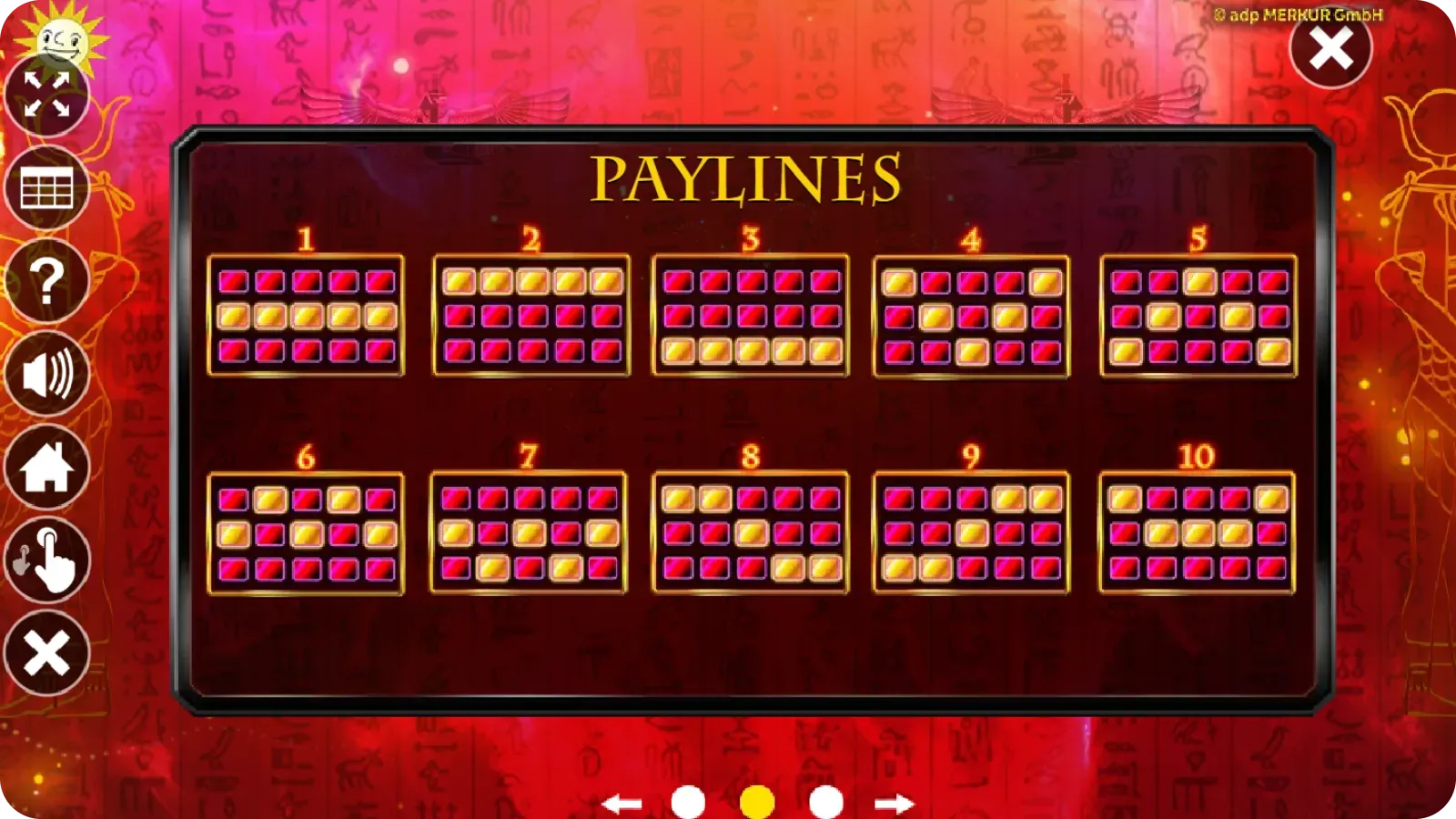 Lucky Pharaoh feste Gewinnlinien – 10 Paylines Übersicht
